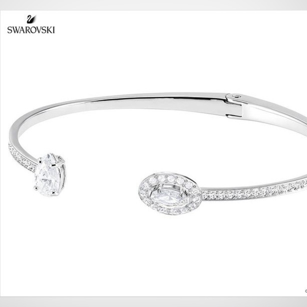Swarovski Attract Bangle, White, Rhodium plating